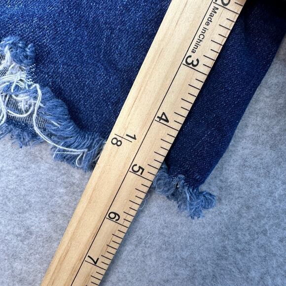 Fashion Nova Cut-Off Short WMNS 7 Dark Wash Denim Distressed High Rise Zip Fly - Picture 6 of 8